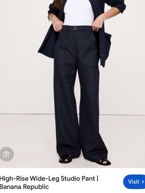Banana Republic Navy Cotton Linen Blend Trousers